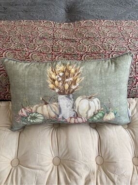 Farmhouse by Rachel Ashwell Embroidered Fall Ascent Oblong Pillow 14x24 Pumpkins